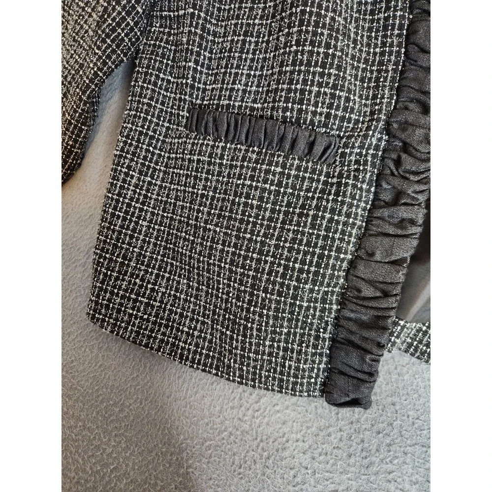 Maggie Barnes Womens Black White Silver 3/4‎ Sleeve Tweed Blazer Jacket Sz 0X